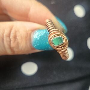 Elegant Copper Wire Wrapped malachite Stone Ring